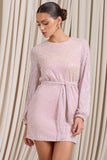 Astrological Nude Mix Sequin Long Sleeve Mini Dress With Belt Detail