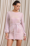 Astrological Nude Mix Sequin Long Sleeve Mini Dress With Belt Detail