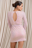 Astrological Nude Mix Sequin Long Sleeve Mini Dress With Belt Detail