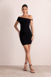 Coco Black Asymmetric Bardot Mini Dress With Ruching Detail