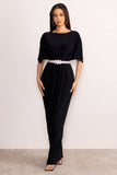 Polly Black High Neck Maxi Dress with Waist Detailing and Cape Sleeves