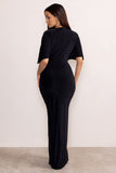 Polly Black High Neck Maxi Dress with Waist Detailing and Cape Sleeves