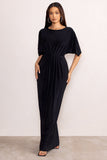 Polly Black High Neck Maxi Dress with Waist Detailing and Cape Sleeves