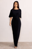 Polly Black High Neck Maxi Dress with Waist Detailing and Cape Sleeves