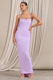 Flute Lilac Bodycon Maxi Dress With Ruched Ruffled Back