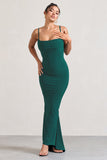 Camera One Bottle Green Strappy Laced Bodycon Maxi Dress