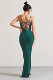 Camera One Bottle Green Strappy Laced Bodycon Maxi Dress