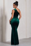 Stargazing Bottle Green Velvet Asymmetric Split Maxi Dress