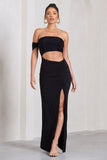 Gilded Black One-Sleeved Cut-Out Split Maxi Dress