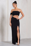 Gilded Black One-Sleeved Cut-Out Split Maxi Dress