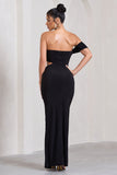 Gilded Black One-Sleeved Cut-Out Split Maxi Dress