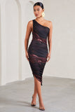 Dorit Plum Print One Shoulder Asymmetric Ruched Midi Dress