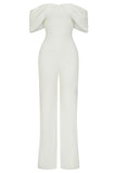 Bonnie White Bardot Drape Sleeve Jumpsuit