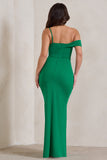 Tullulah Green Asymmetric Draped Maxi Dress With Split