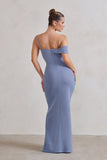 Tullulah Blue Asymmetric Draped Maxi Dress With Split