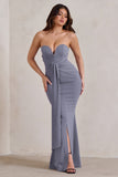 Carrie Grey Sweetheart Neckline Maxi Dress With Statement Tie