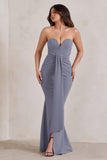 Carrie Grey Sweetheart Neckline Maxi Dress With Statement Tie