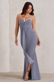 Carrie Grey Sweetheart Neckline Maxi Dress With Statement Tie