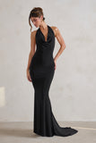 Saffina Black Cowl Neck Low Back Maxi Dress