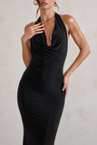 Saffina Black Cowl Neck Low Back Maxi Dress