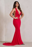 Saffina Red Cowl Neck Low Back Maxi Dress