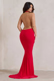 Saffina Red Cowl Neck Low Back Maxi Dress