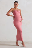 Evita Pink Maternity Sweetheart Twist Detail Midi Dress