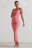 Evita Pink Maternity Sweetheart Twist Detail Midi Dress