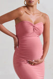 Evita Pink Maternity Sweetheart Twist Detail Midi Dress