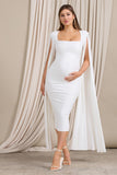 Meaningful White Maternity Midi Dress With Cape Sleeves