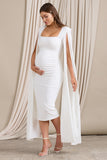 Meaningful White Maternity Midi Dress With Cape Sleeves