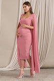 Meaningful Blush Pink Maternity Midi Dress With Cape Sleeves