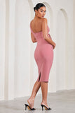 Admired Blush Pink Ruched One-Shoulder Maternity Midi Dress