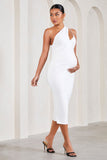 Abigail White Sleeveless Asymmetric Maternity Midi Dress