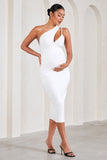 Abigail White Sleeveless Asymmetric Maternity Midi Dress