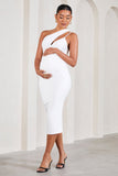 Abigail White Sleeveless Asymmetric Maternity Midi Dress