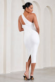 Abigail White Sleeveless Asymmetric Maternity Midi Dress