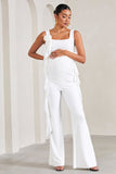 Magnolia White Square-Neck Flared-leg Maternity Jumpsuit With Flowers