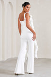 Magnolia White Square-Neck Flared-leg Maternity Jumpsuit With Flowers