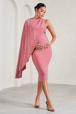 New Chapter Blush Pink Asymmetric Maternity Midi Dress With Cape