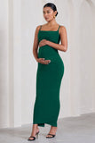 Azalea Bottle Green Strappy Square-Neck Maternity Maxi Dress