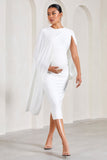 Cloud Nine White Maternity Midi Dress With Cape Sleeves