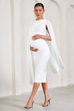 Cloud Nine White Maternity Midi Dress With Cape Sleeves