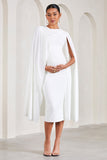 Cloud Nine White Maternity Midi Dress With Cape Sleeves