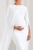 Cloud Nine White Maternity Midi Dress With Cape Sleeves