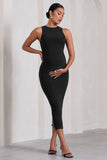 Paige Black Sleeveless Split Maternity Midi Dress