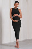 Paige Black Sleeveless Split Maternity Midi Dress