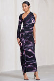 Compass Black Printed One-Sleeved Cut-Out Maxi Dress With Ruffle