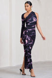 Compass Black Printed One-Sleeved Cut-Out Maxi Dress With Ruffle