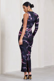 Compass Black Printed One-Sleeved Cut-Out Maxi Dress With Ruffle